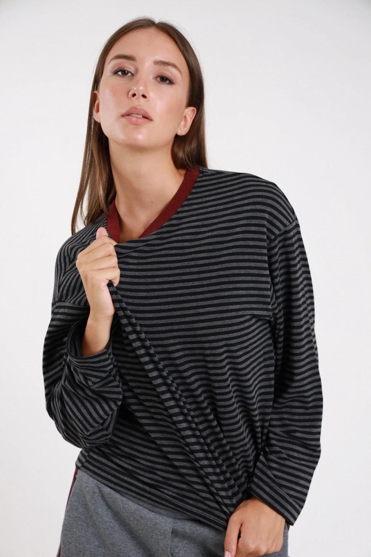 SUSY MIX MAGLIA A RIGHE ANTRACITE