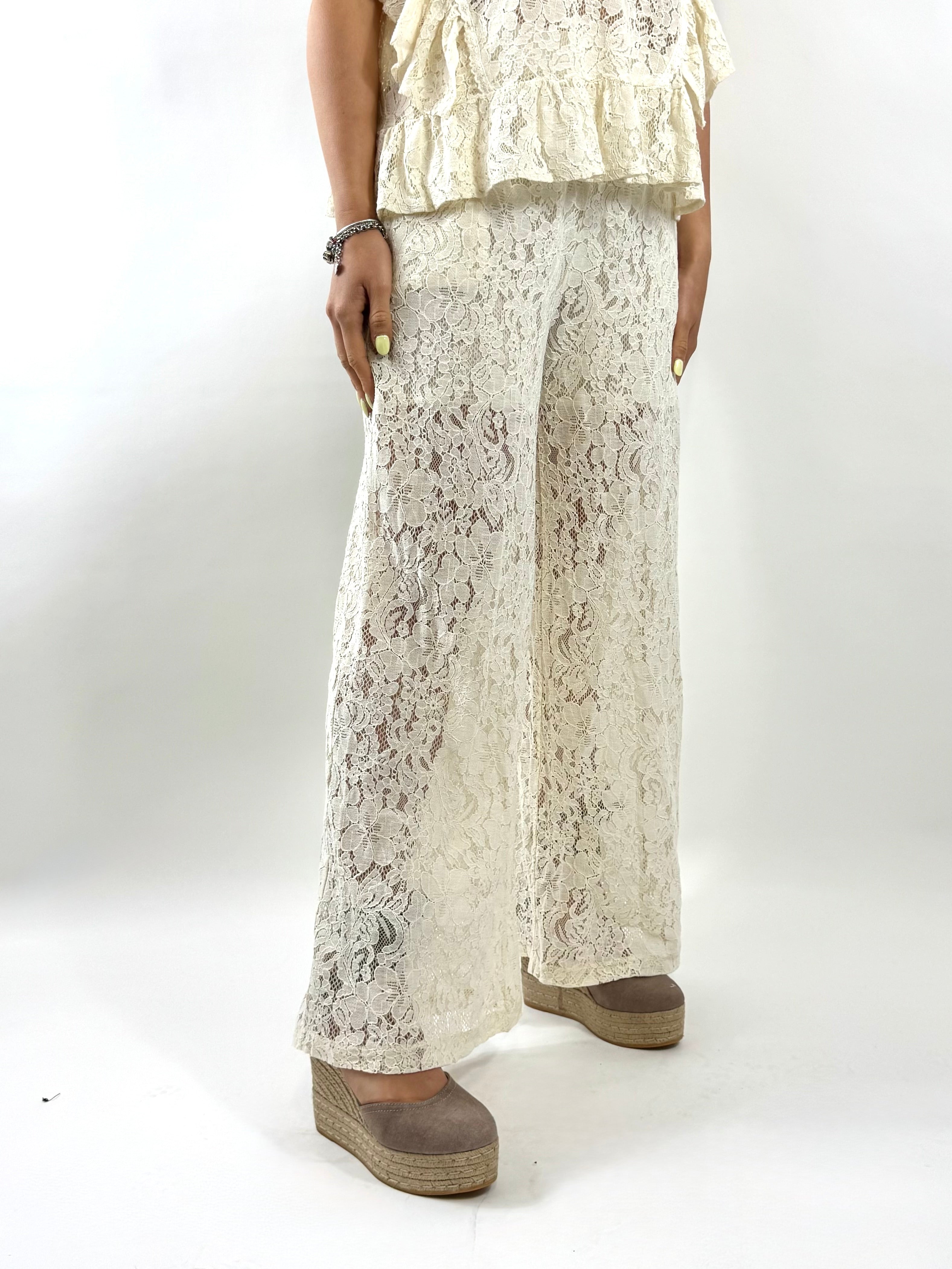 SUSY MIX PANTALONI PIZZO BURRO