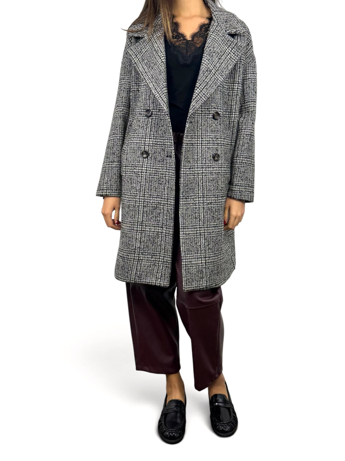 CECILE CAPPOTTO PRINCIPE DI GALLES NERO GRIGIO