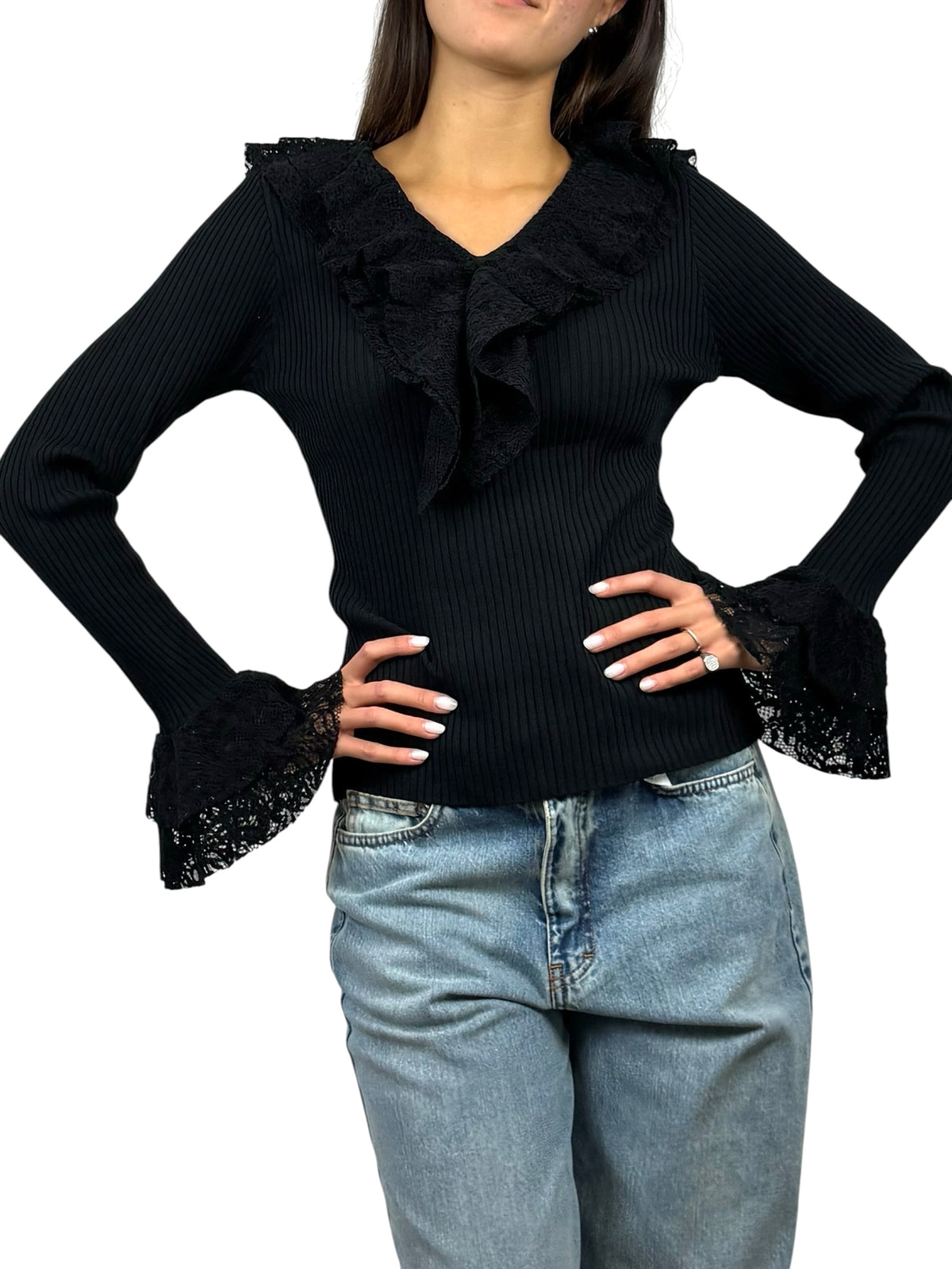 SUSY MIX MAGLIA COSTINE PIZZO NERO
