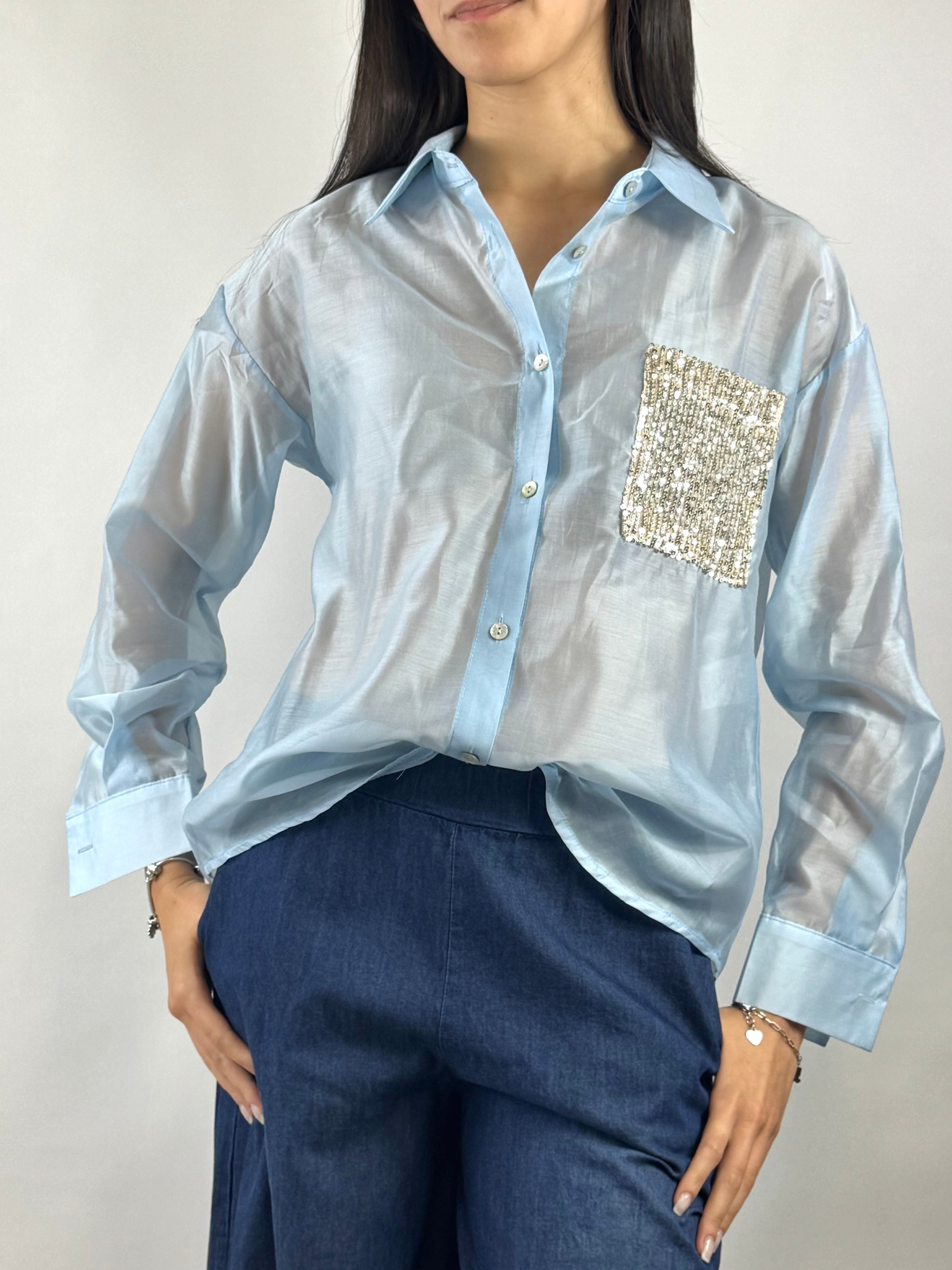 SUSY MIX CAMICIA CELESTE PAILLETTES
