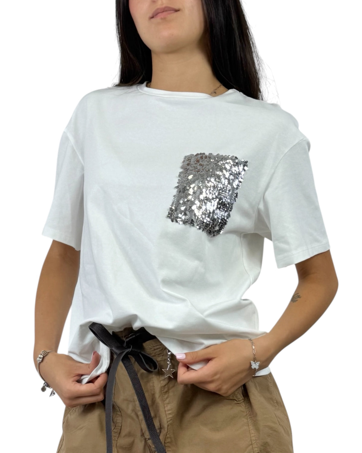 SUSY MIX T-SHIRT PAILLETTES BIANCA