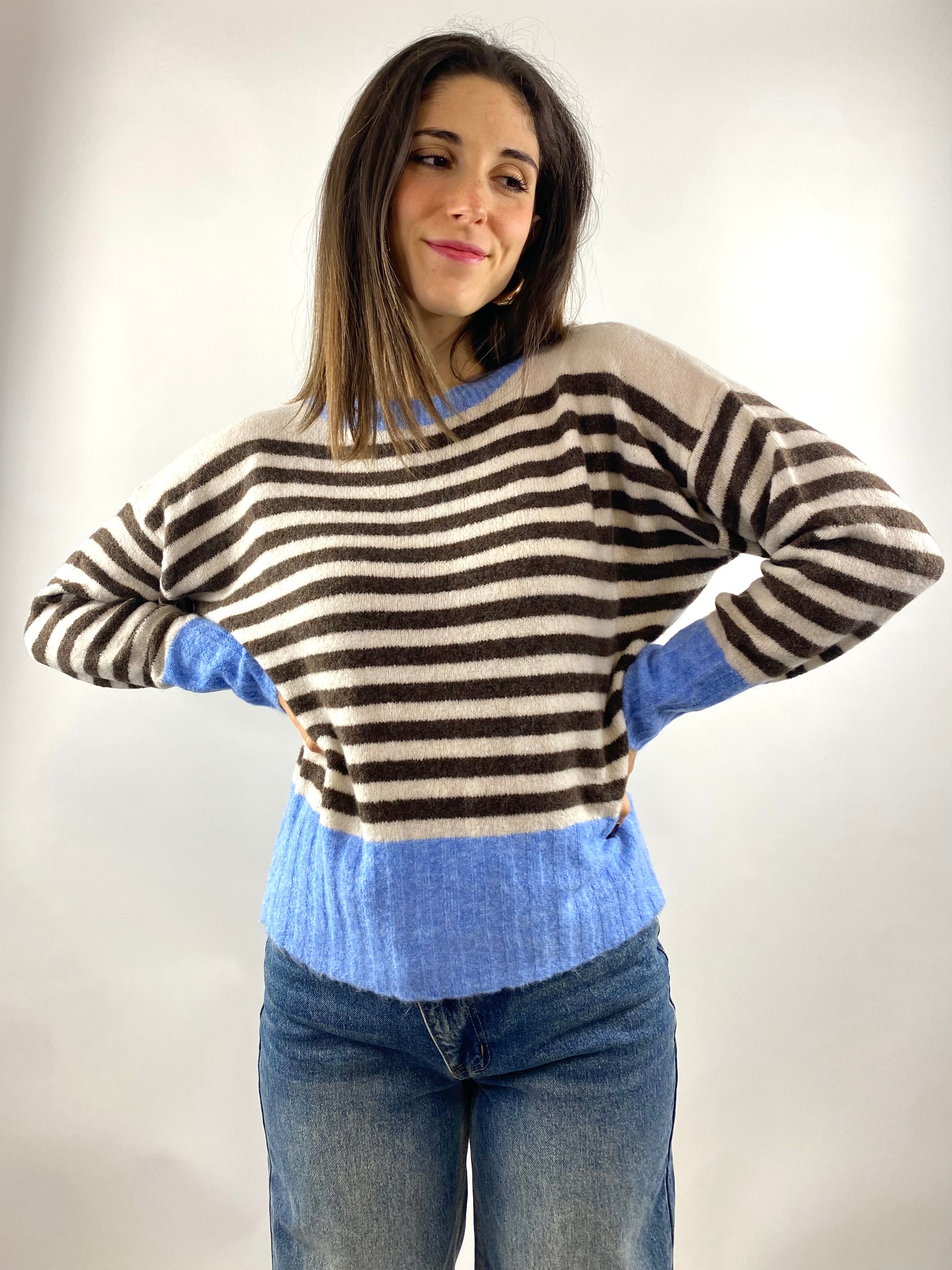 SUSY MIX MAGLIA RIGHE CELESTE