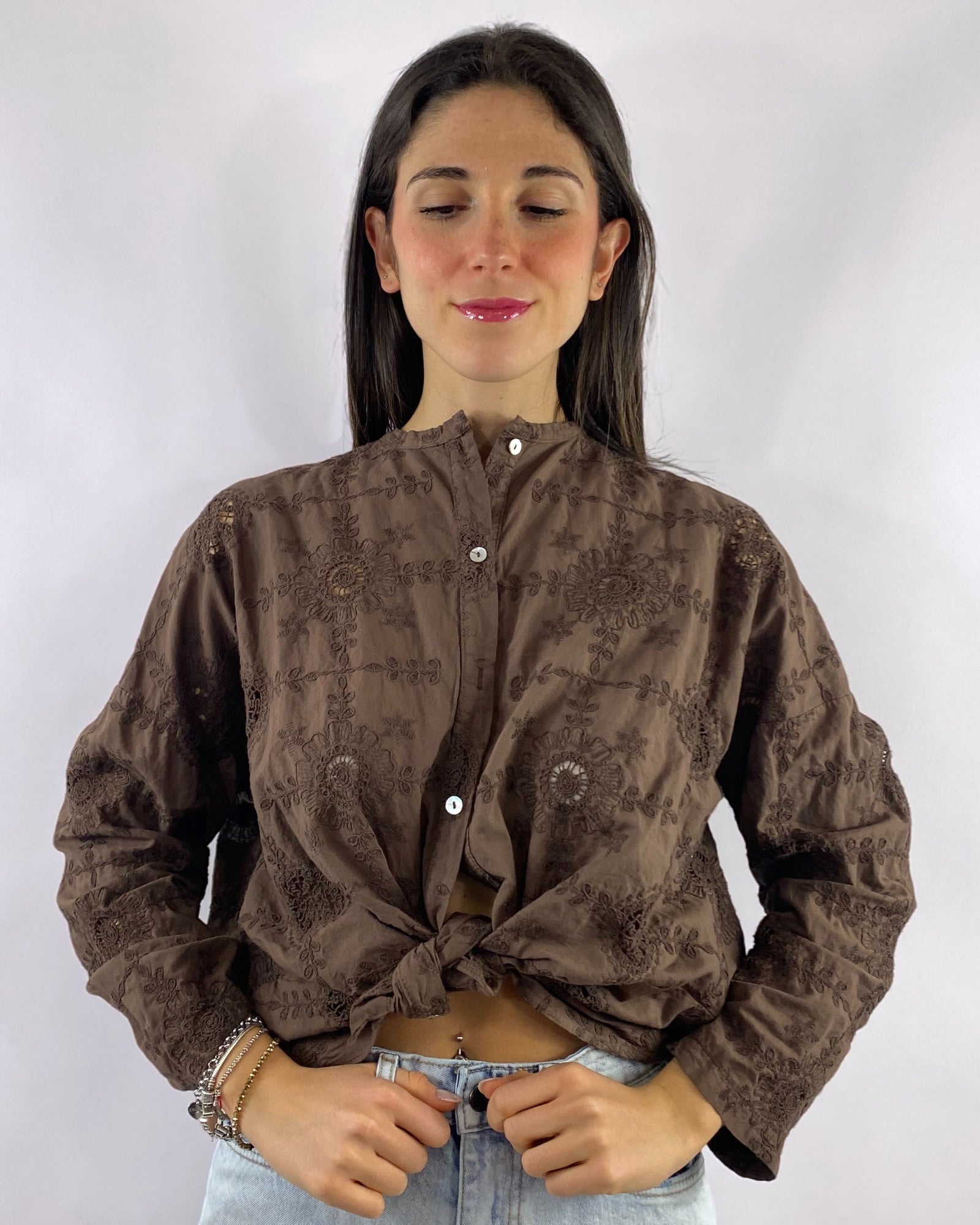 SUSY MIX CAMICIA RICAMI CAFFE
