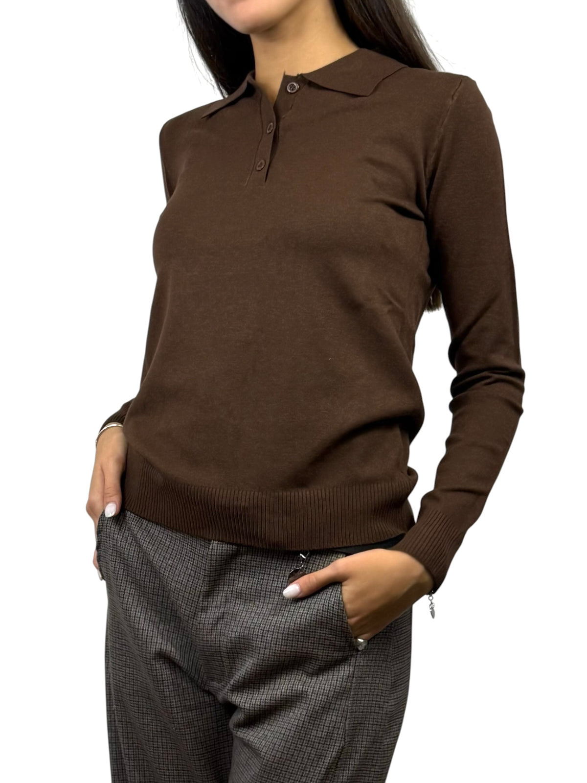 SUSY MIX MAGLIA POLO CON BOTTONCINI MORO