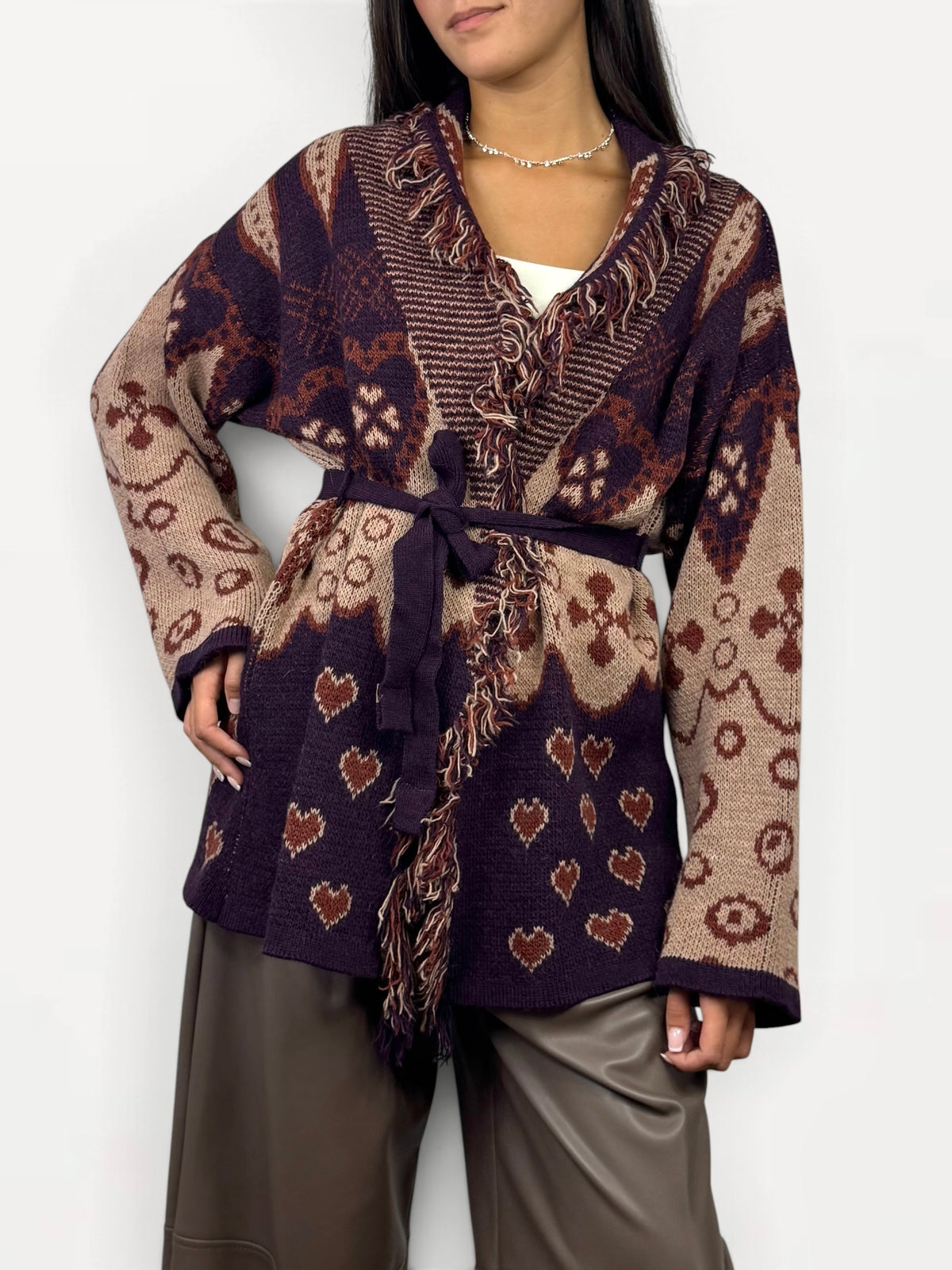 CECILE CARDIGAN CON CINTURA ALANUI MELANZANA