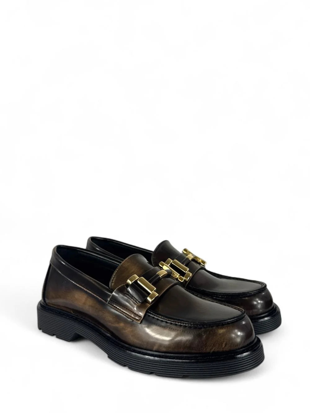 BOTTEGA LOTTI MOCASSINI IN ECOPELLE SPAZZOLATA CON MORSETTO ORO TAUPE