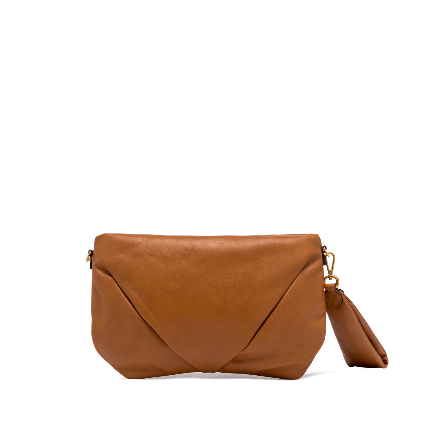 Gianni Chiarini pochette con catena realizzata in pelle trapuntata caramello effetto pouffy