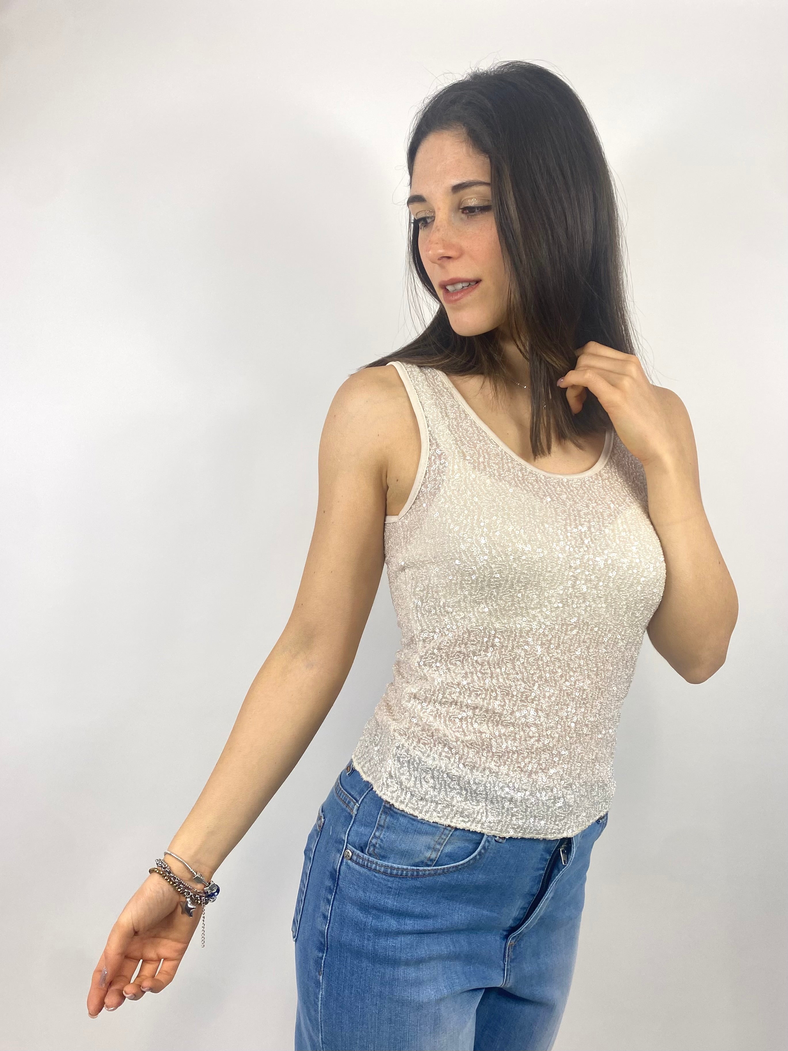 SUSY MIX TOP CON PAILLETTES CREMA
