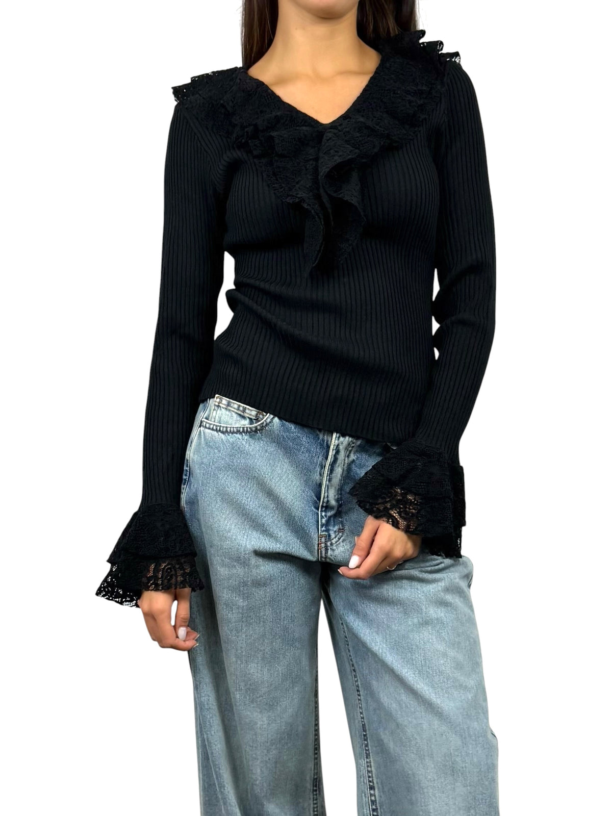 SUSY MIX MAGLIA COSTINE PIZZO NERO