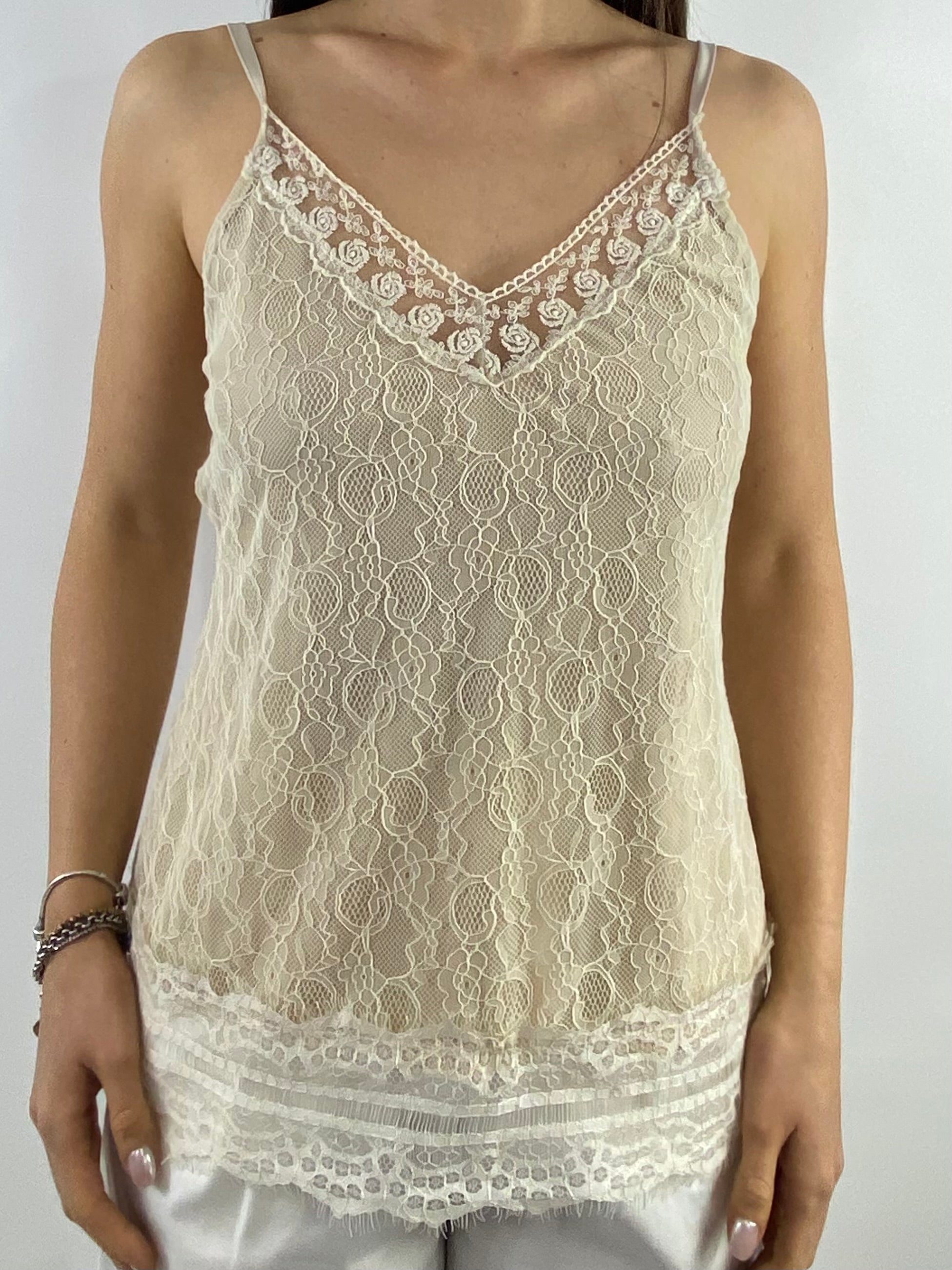 CECILE TOP PIZZO BEIGE