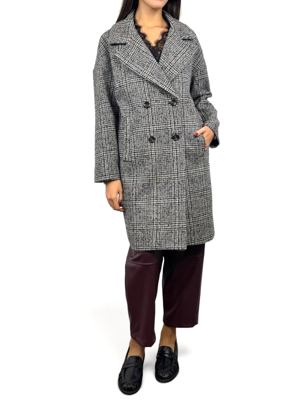 CECILE CAPPOTTO PRINCIPE DI GALLES NERO GRIGIO