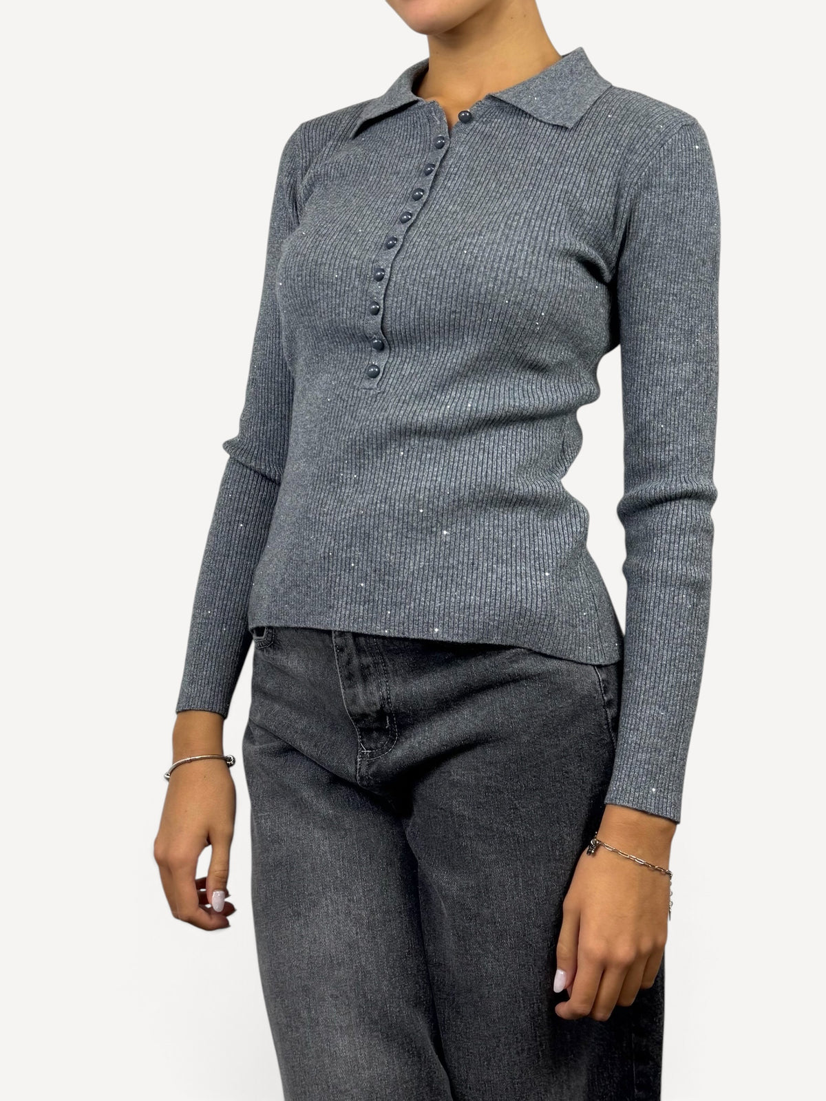 SUSY MIX MAGLIA MODELLO POLO A COSTINE GRIGIO