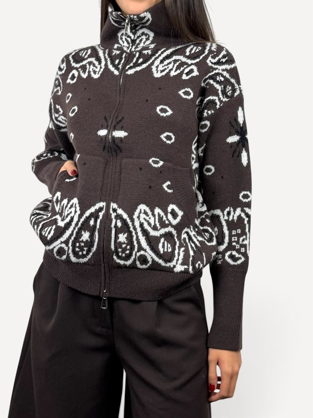 CECILE MAGLIA COLLO ALTO CON ZIP FANTASIA CASHMERE