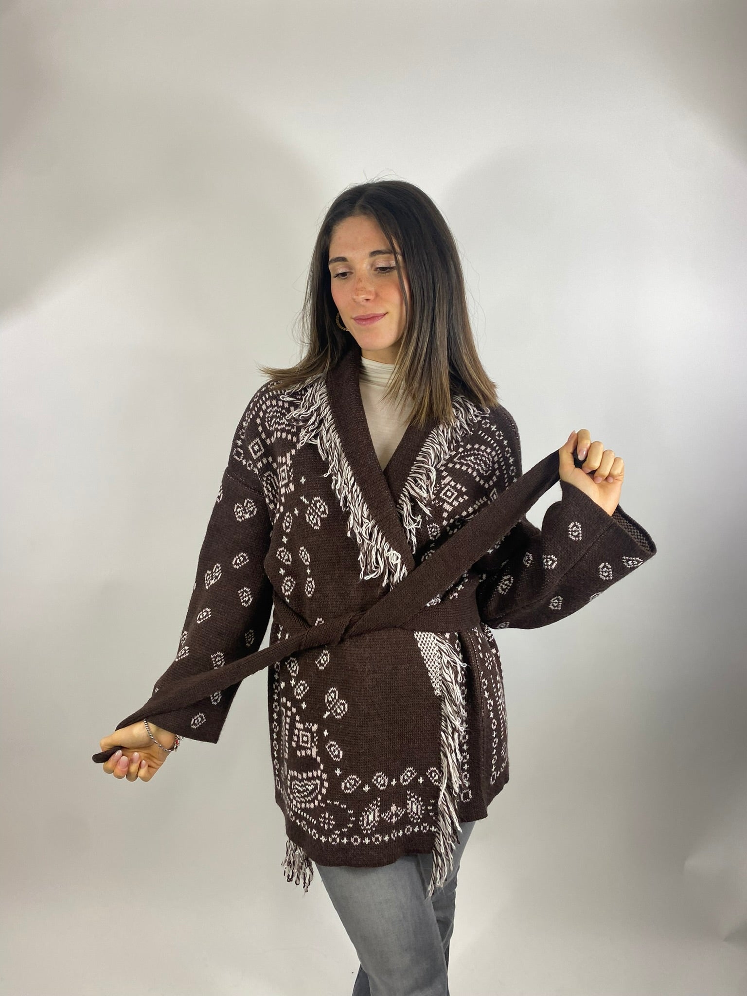 KIKISIX GIACCA KIMONO MARRONE CIPRIA