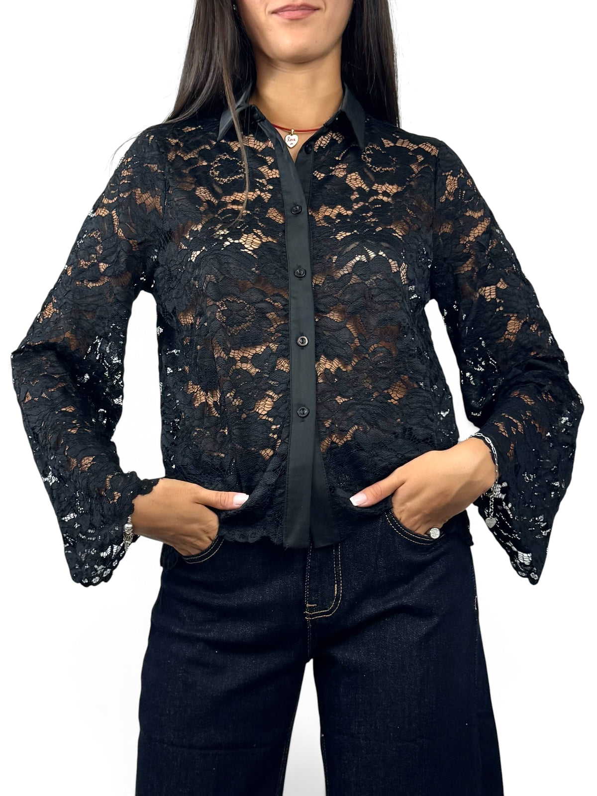 SUSY MIX CAMICIA IN PIZZO NERA