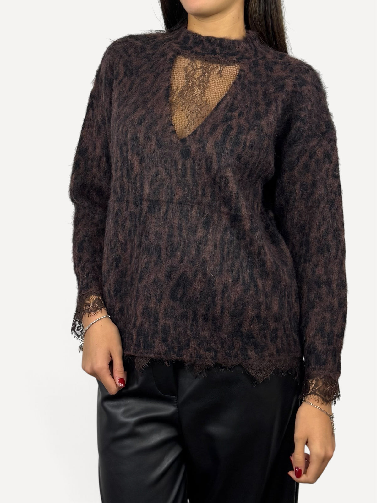 CECILE MAGLIA LEOPARD CON INSERTI IN PIZZO