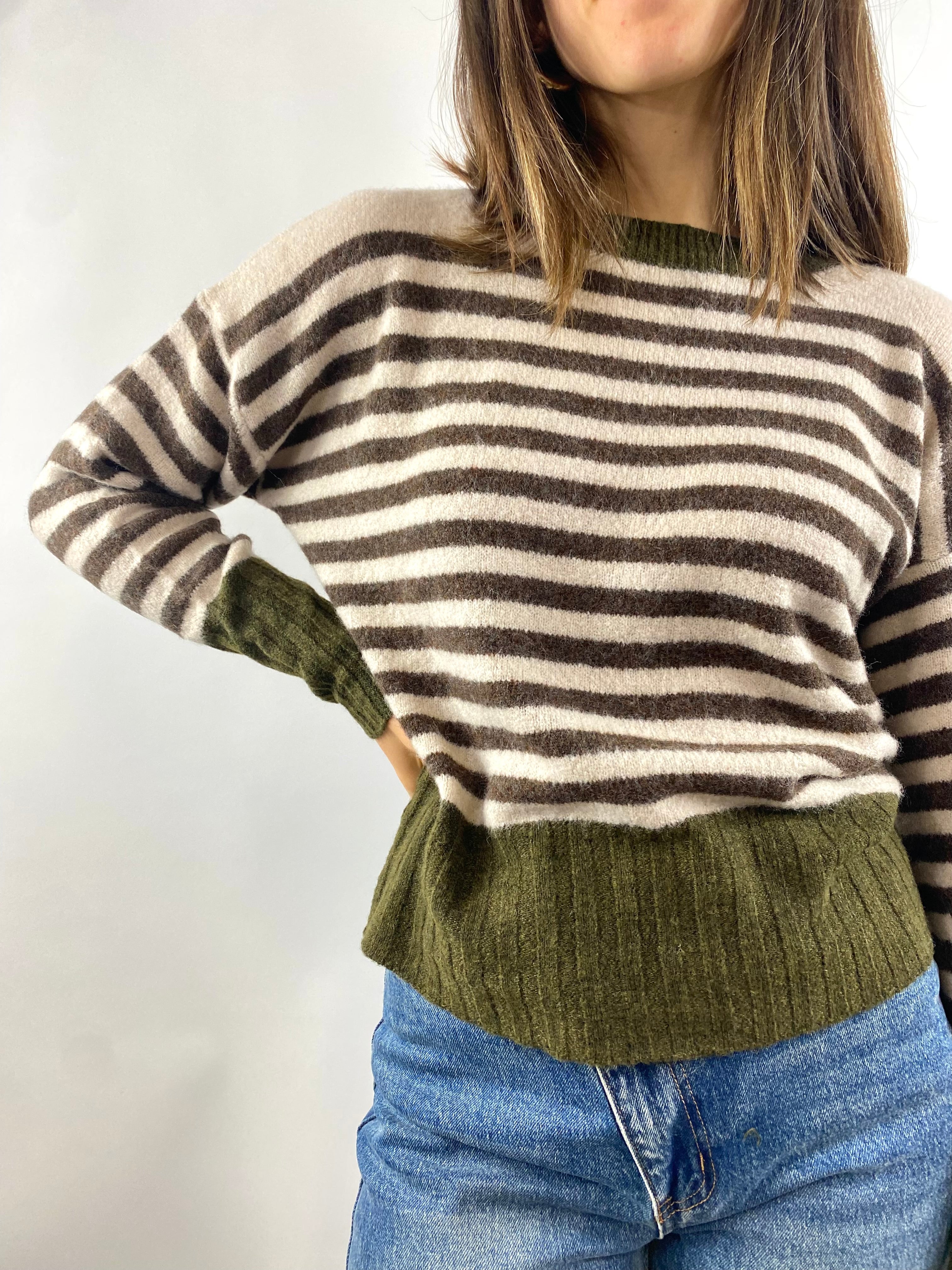SUSY MIX MAGLIA RIGHE VERDE MILITARE