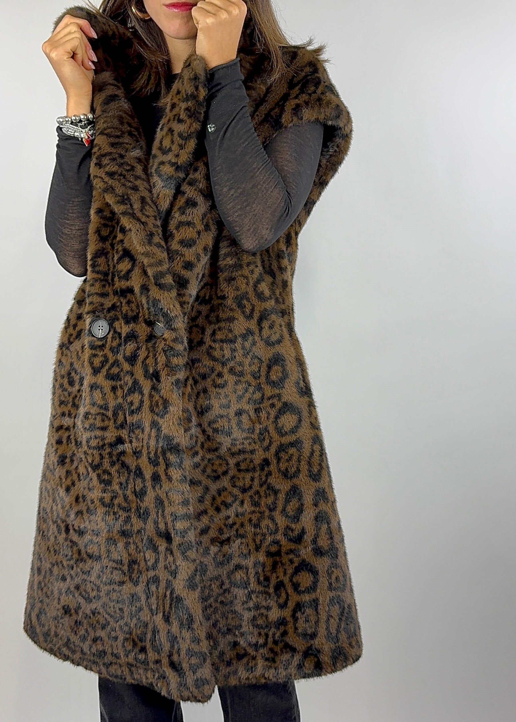 CECILE GILET PELLICCIA ANIMALIER