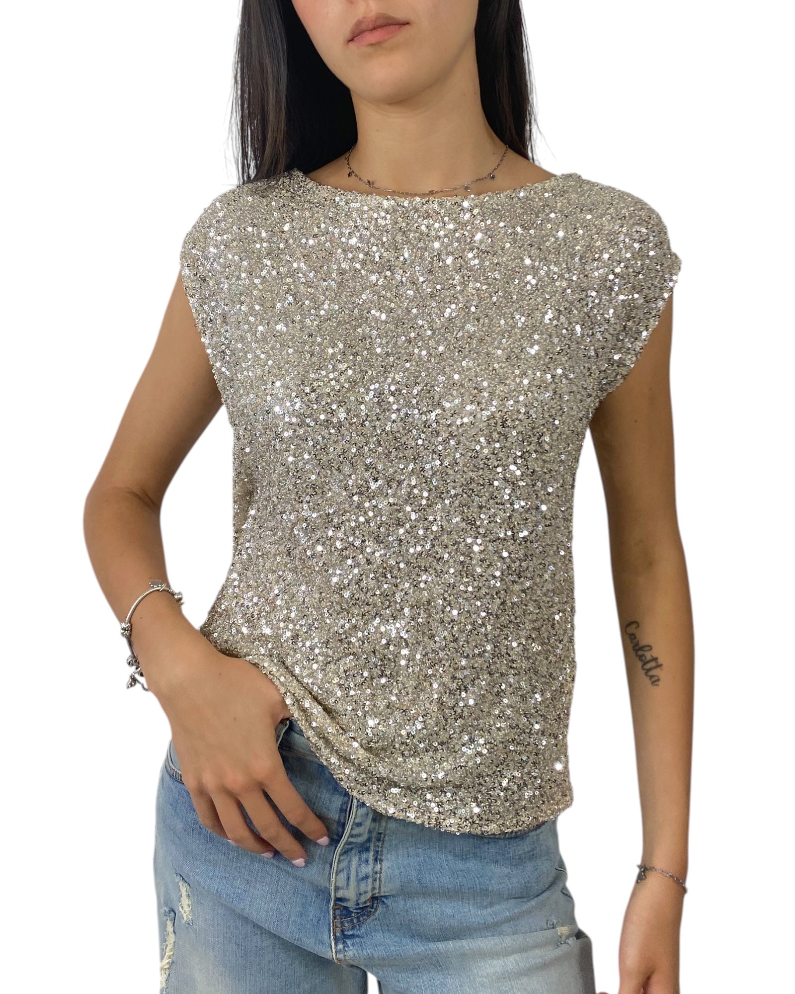 SUSY MIX MAGLIA PAILLETTES ARGENTO
