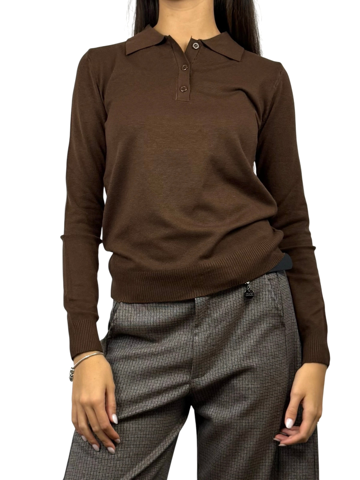 SUSY MIX MAGLIA POLO CON BOTTONCINI MORO