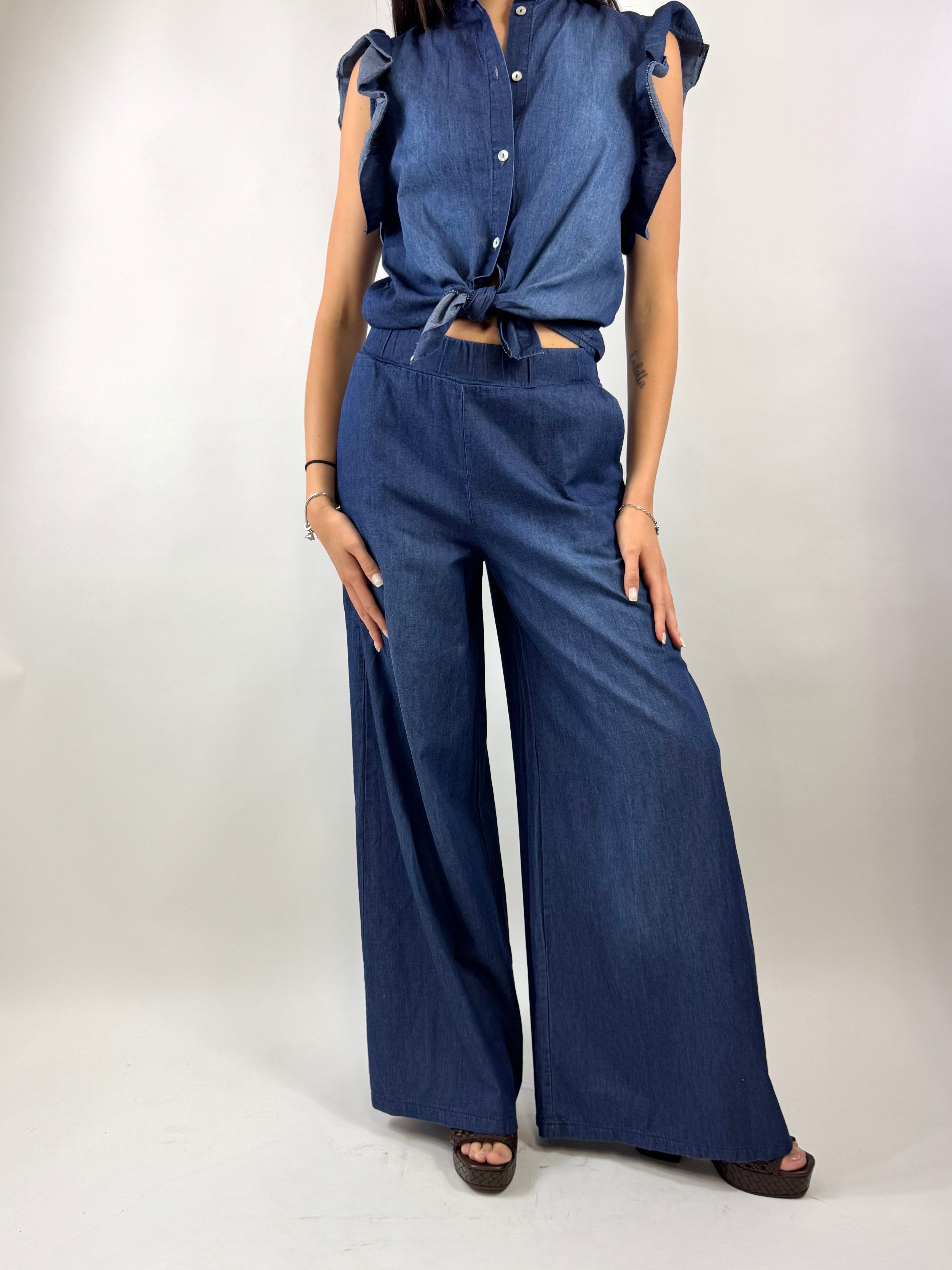 SUSY MIX PANTALONE PALAZZO CHAMBRAY