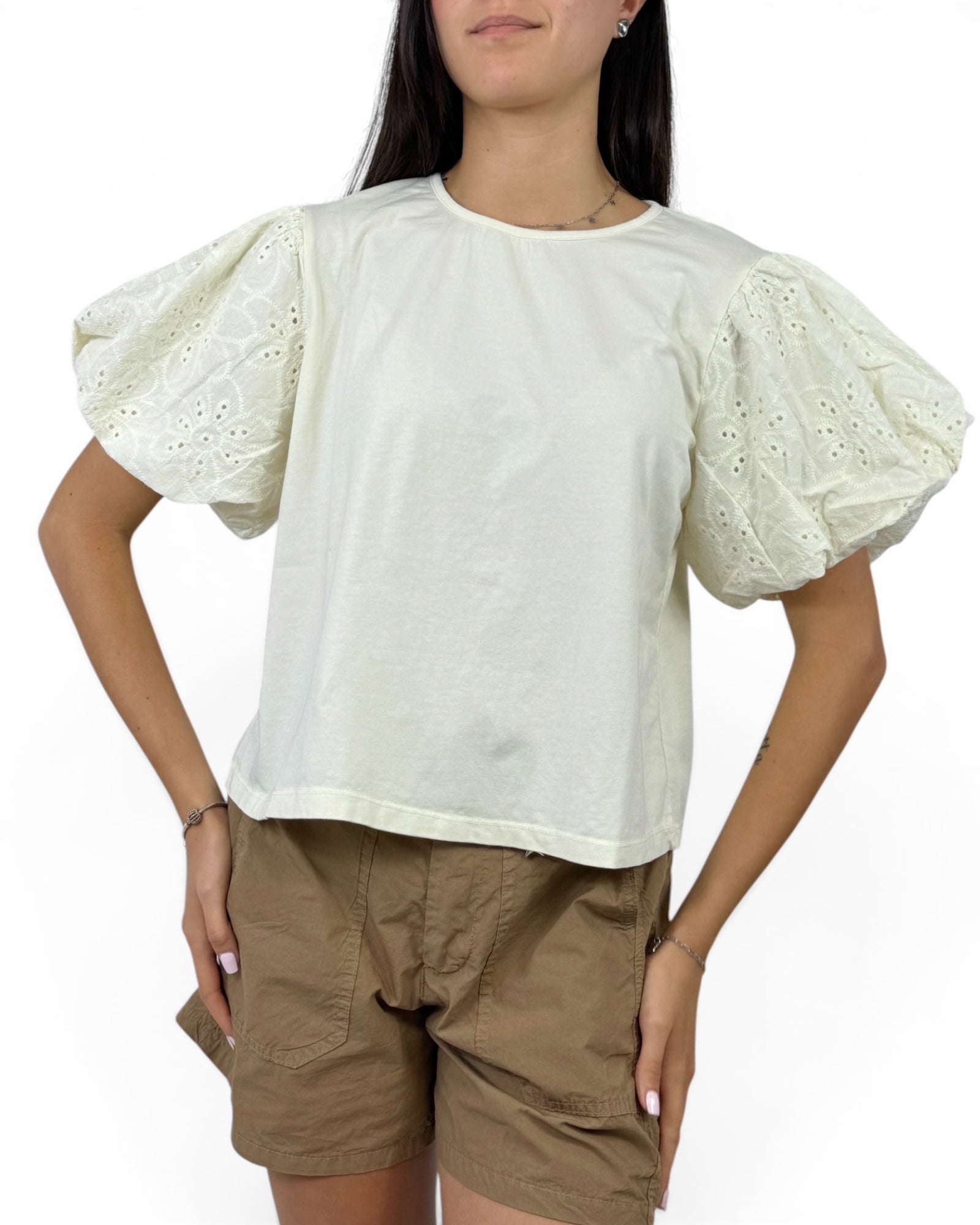 SUSY MIX MAGLIA MANICA SANGALLO CREMA