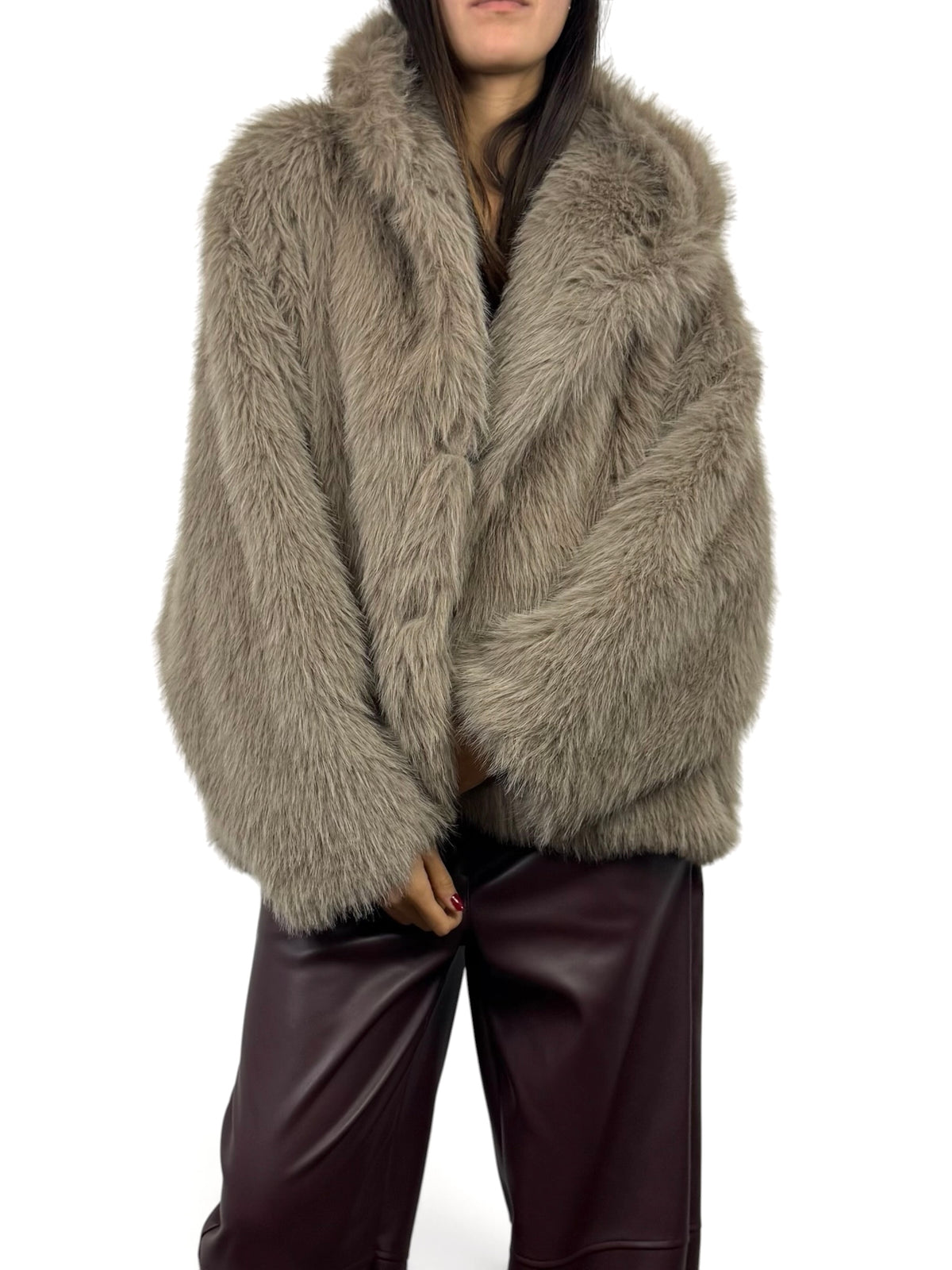 CECILE GIACCA IN ECOFUR BEIGE SCURO