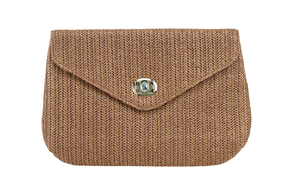 ANNA CECERE POCHETTE RAFIA CARAMELLO