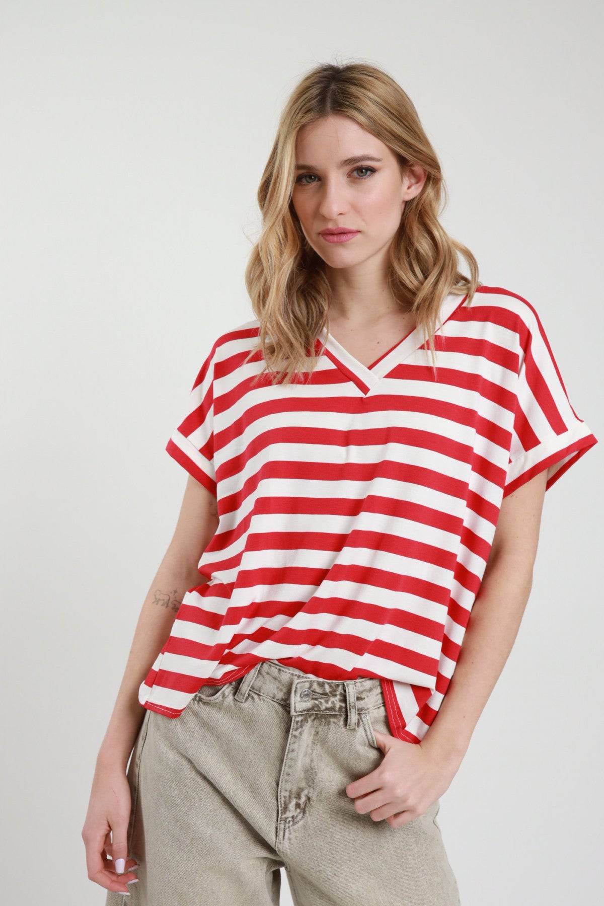 SUSY MIX T-SHIRT RIGHE BIANCA E ROSSA