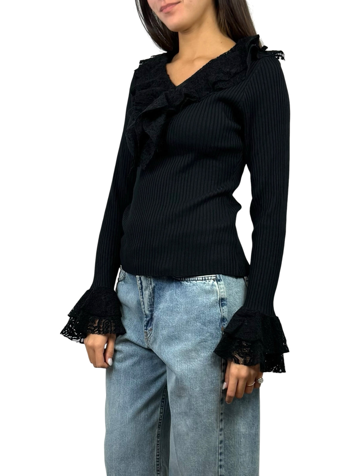 SUSY MIX MAGLIA COSTINE PIZZO NERO