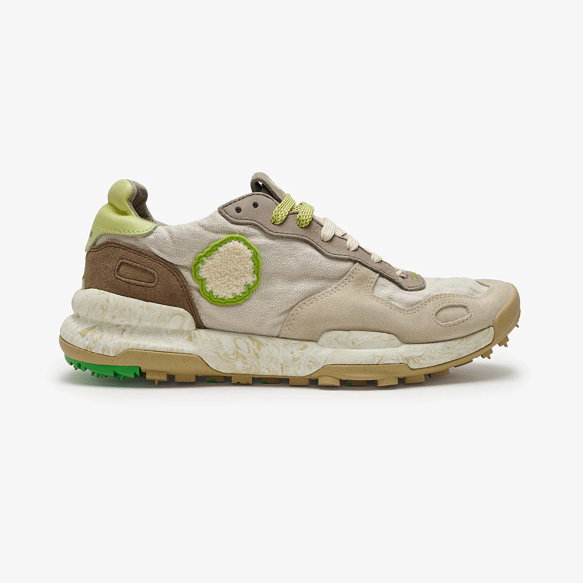 Satorisan sneakers uomo in lino e dettagli in suede beige e verde