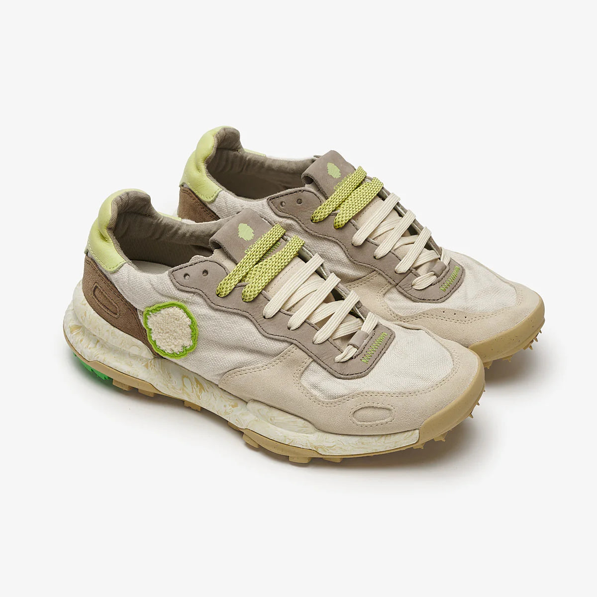 Satorisan sneakers uomo in lino e dettagli in suede beige e verde