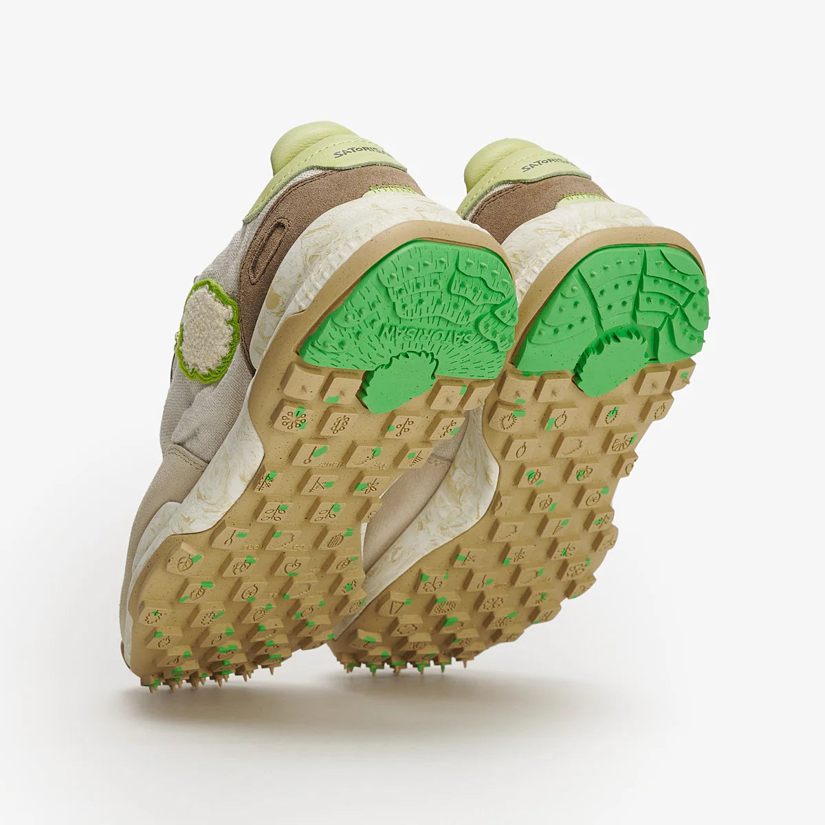 Satorisan sneakers uomo in lino e dettagli in suede beige e verde