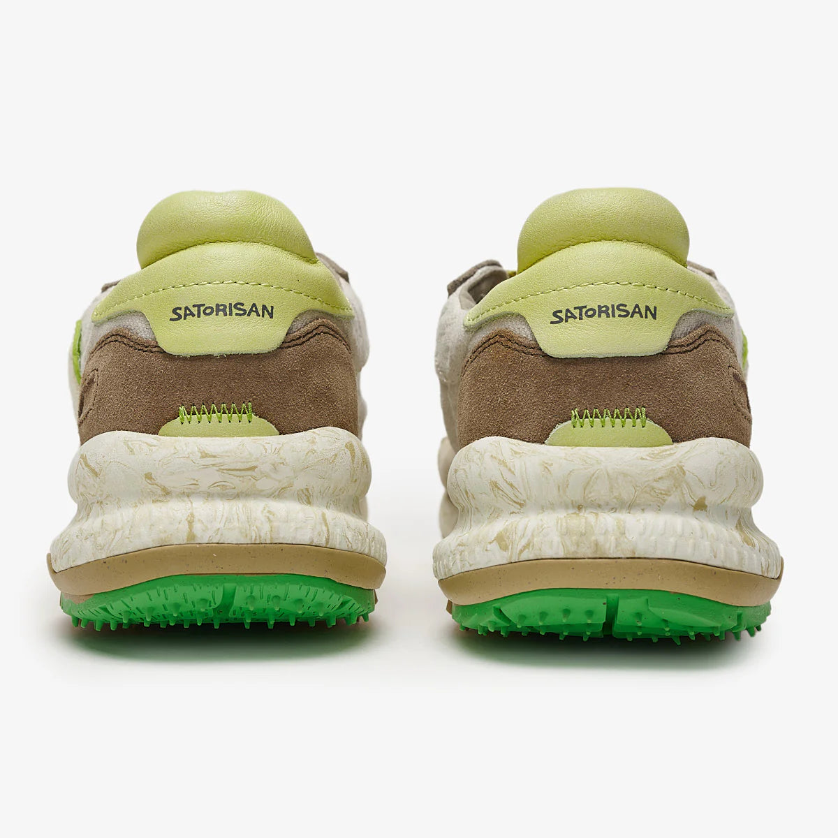 Satorisan sneakers uomo in lino e dettagli in suede beige e verde
