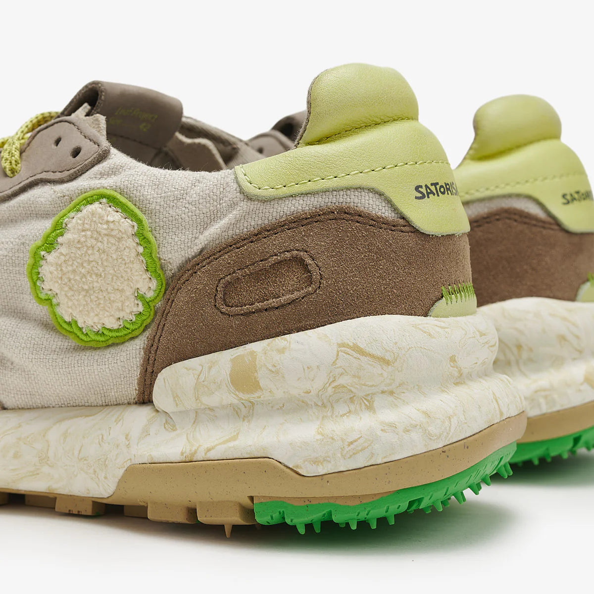 Satorisan sneakers uomo in lino e dettagli in suede beige e verde