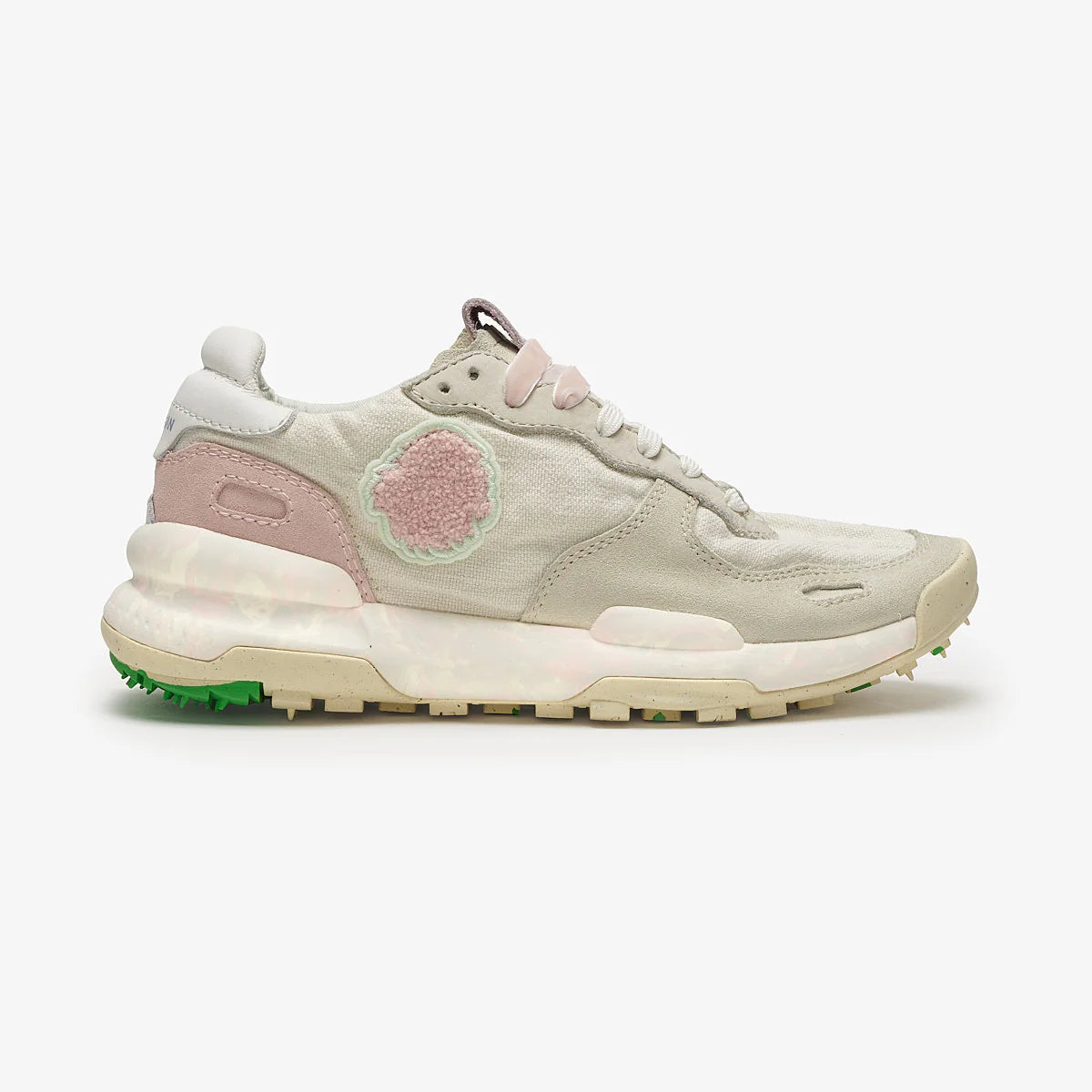 Satorisan sneakers donna in lino crema e dettagli in suede rosa