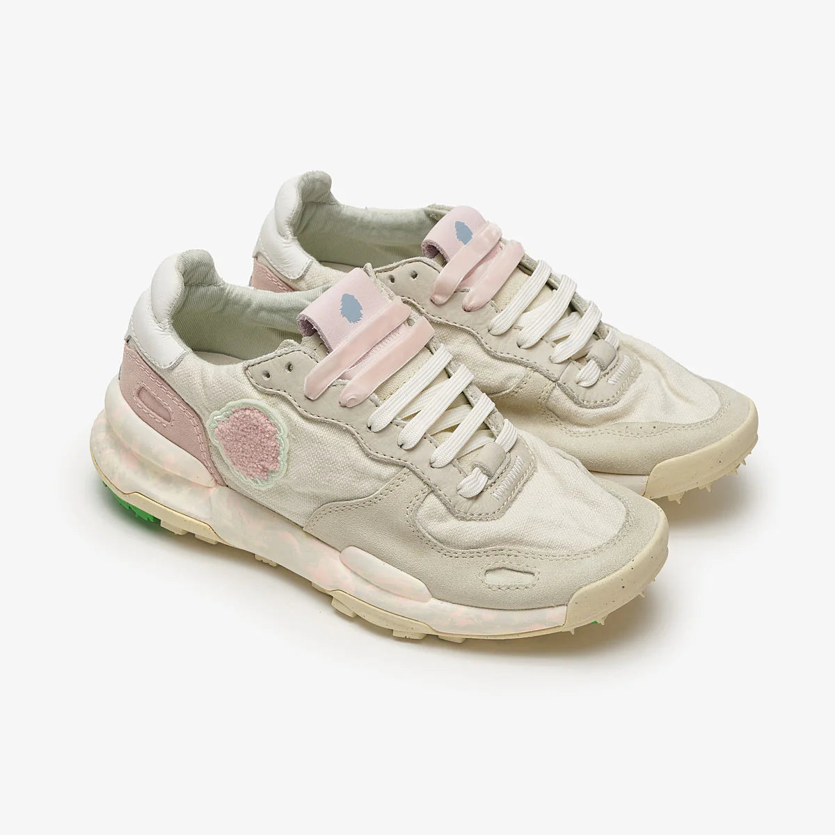 Satorisan sneakers donna in lino crema e dettagli in suede rosa
