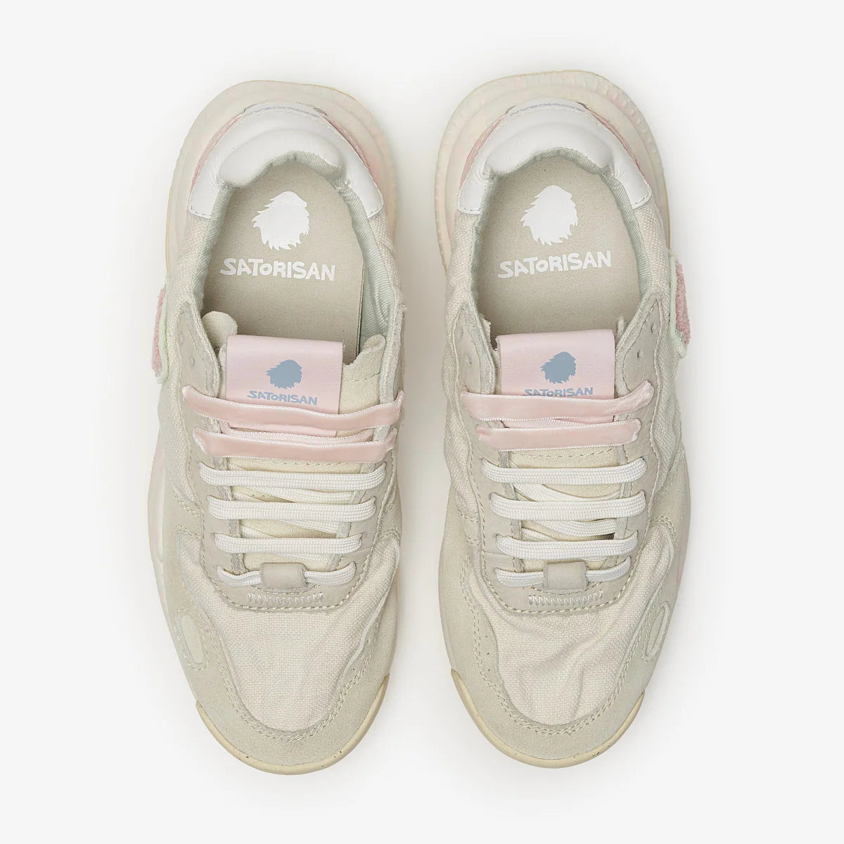 Satorisan sneakers donna in lino crema e dettagli in suede rosa