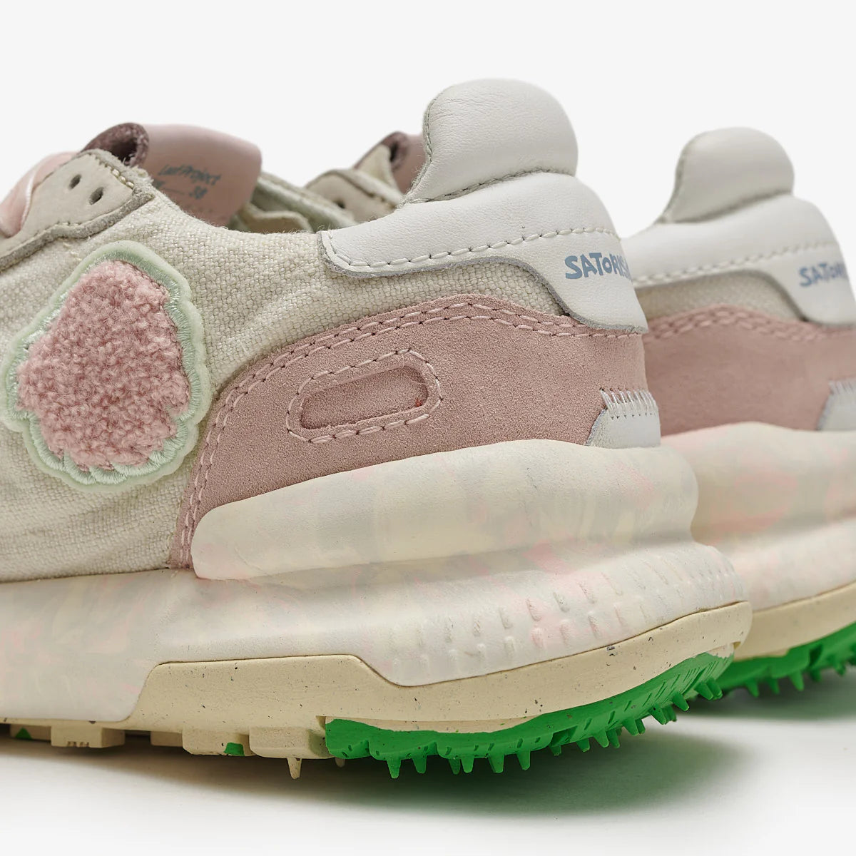 Satorisan sneakers donna in lino crema e dettagli in suede rosa