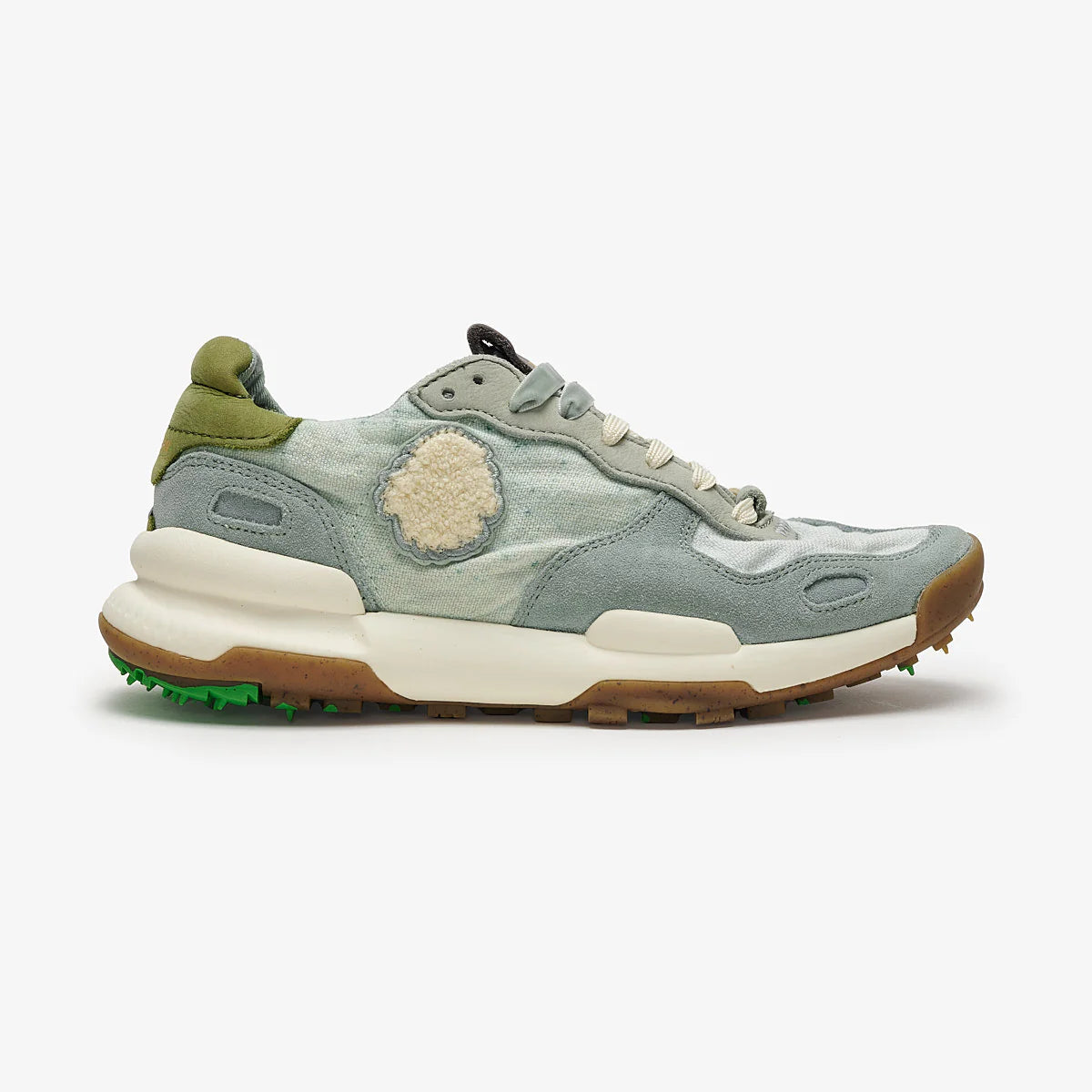 Satorisan sneakers donna in lino e dettagli in suede azzurro con toppone verde