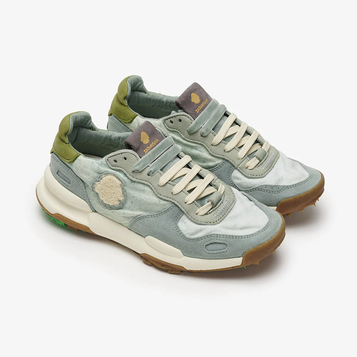 Satorisan sneakers donna in lino e dettagli in suede azzurro con toppone verde