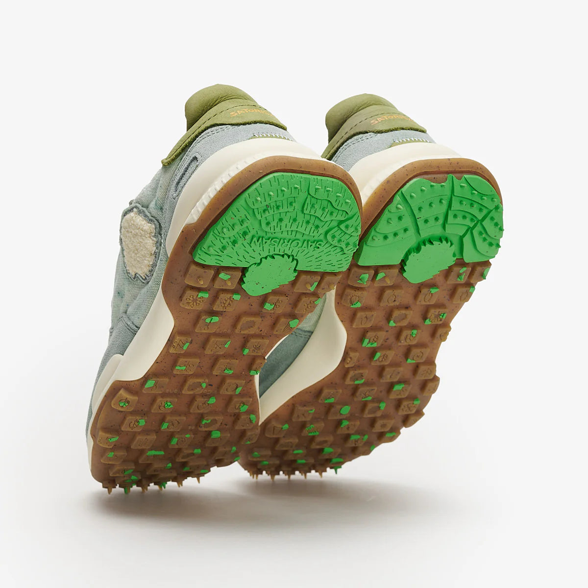 Satorisan sneakers donna in lino e dettagli in suede azzurro con toppone verde