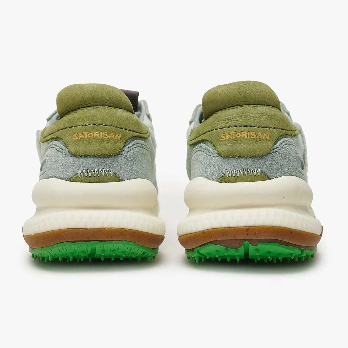 Satorisan sneakers donna in lino e dettagli in suede azzurro con toppone verde