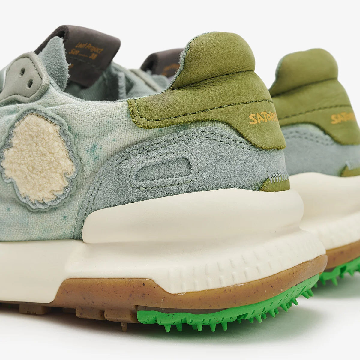 Satorisan sneakers donna in lino e dettagli in suede azzurro con toppone verde