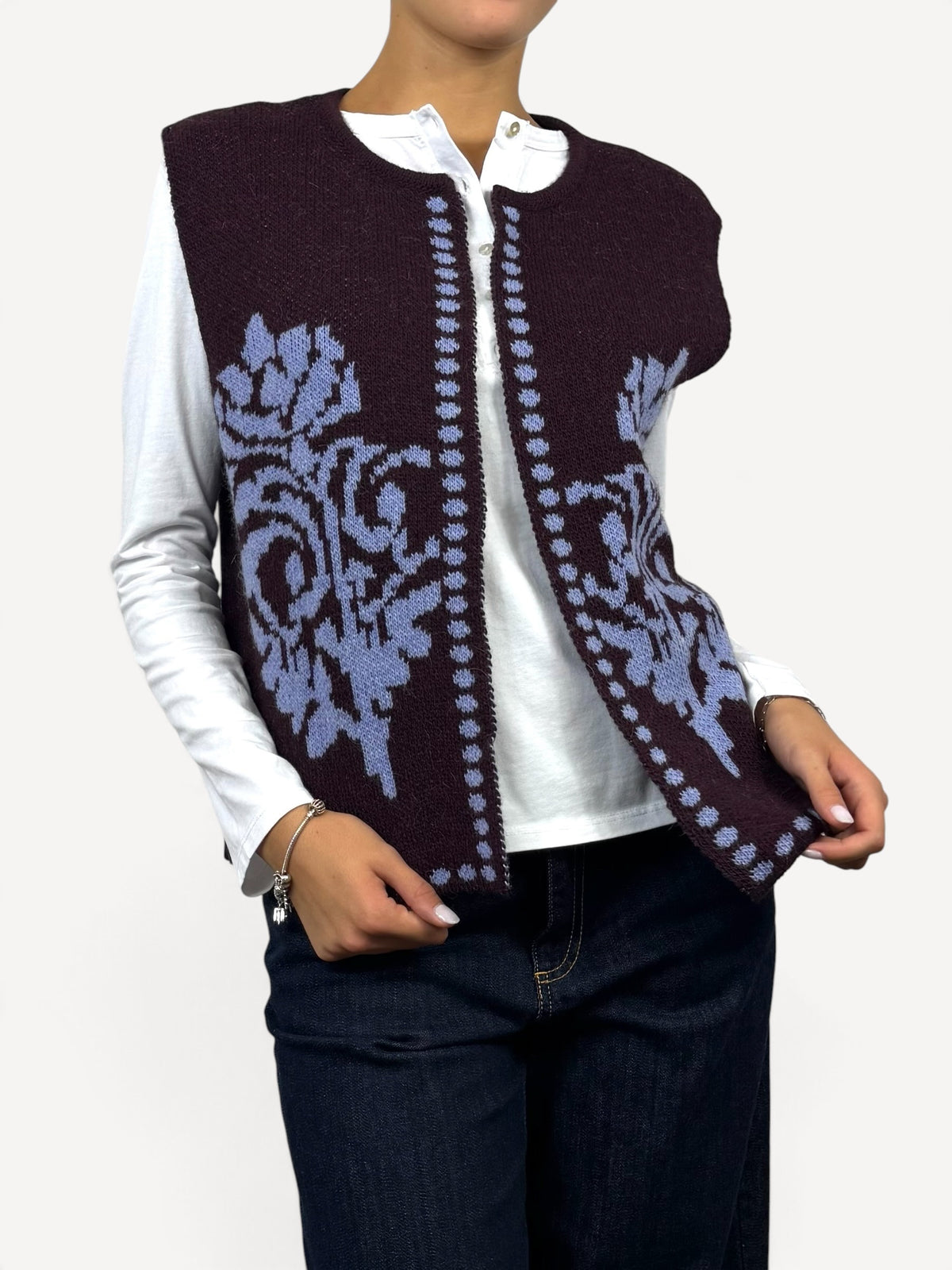 SUSY MIX GILET IN MAGLIA VINO