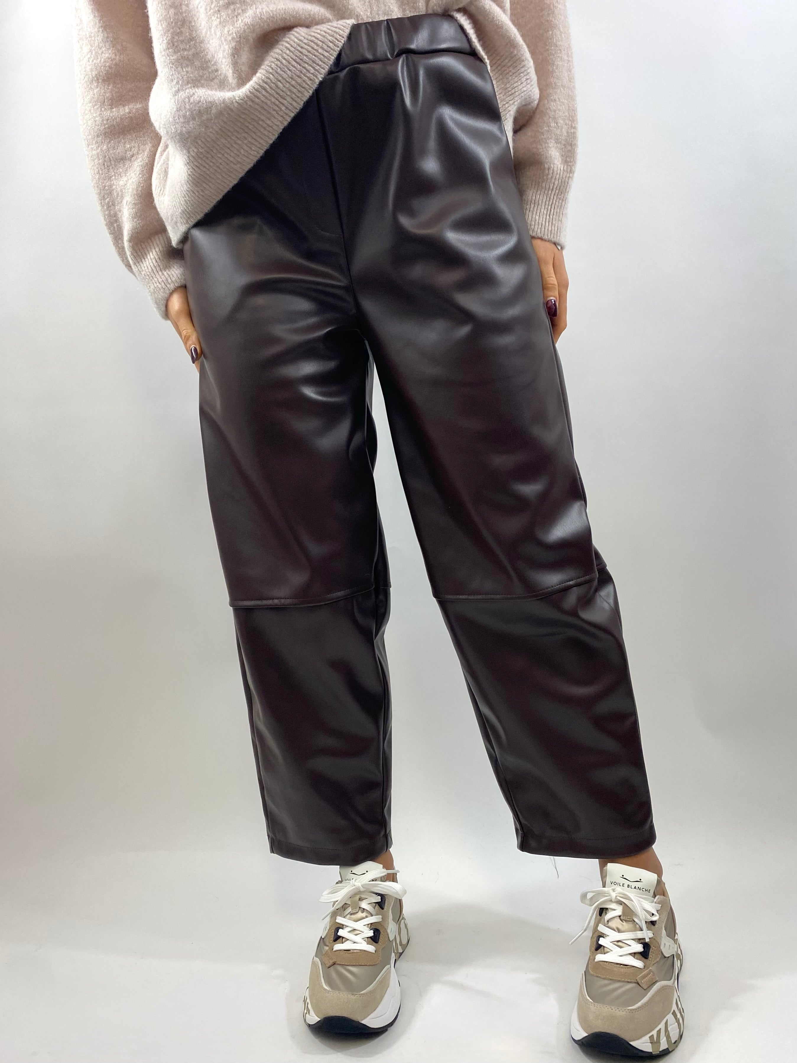 CECILE PANTALONE ECOPELLE MORO