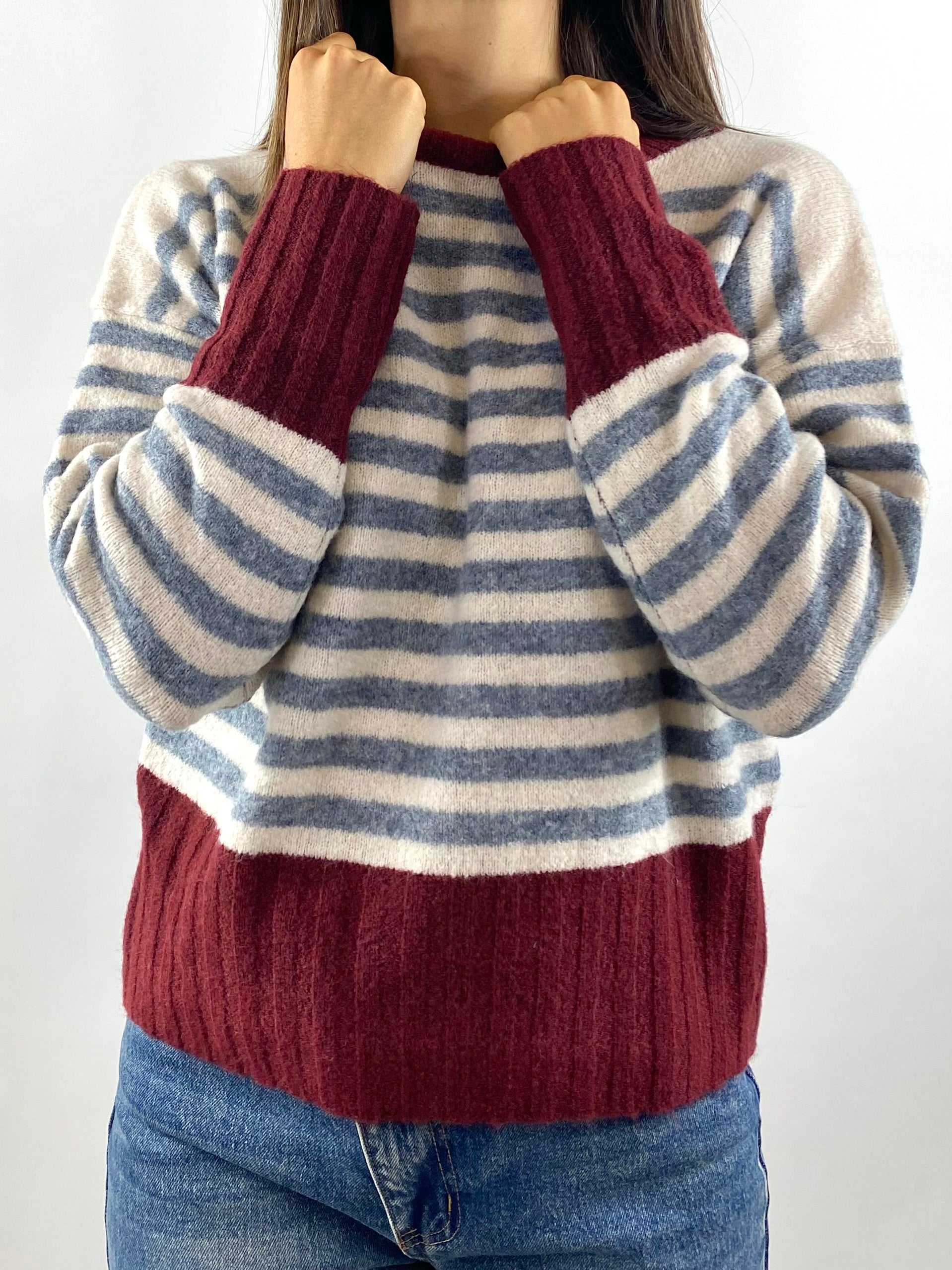 SUSY MIX MAGLIA RIGHE BORDEAUX