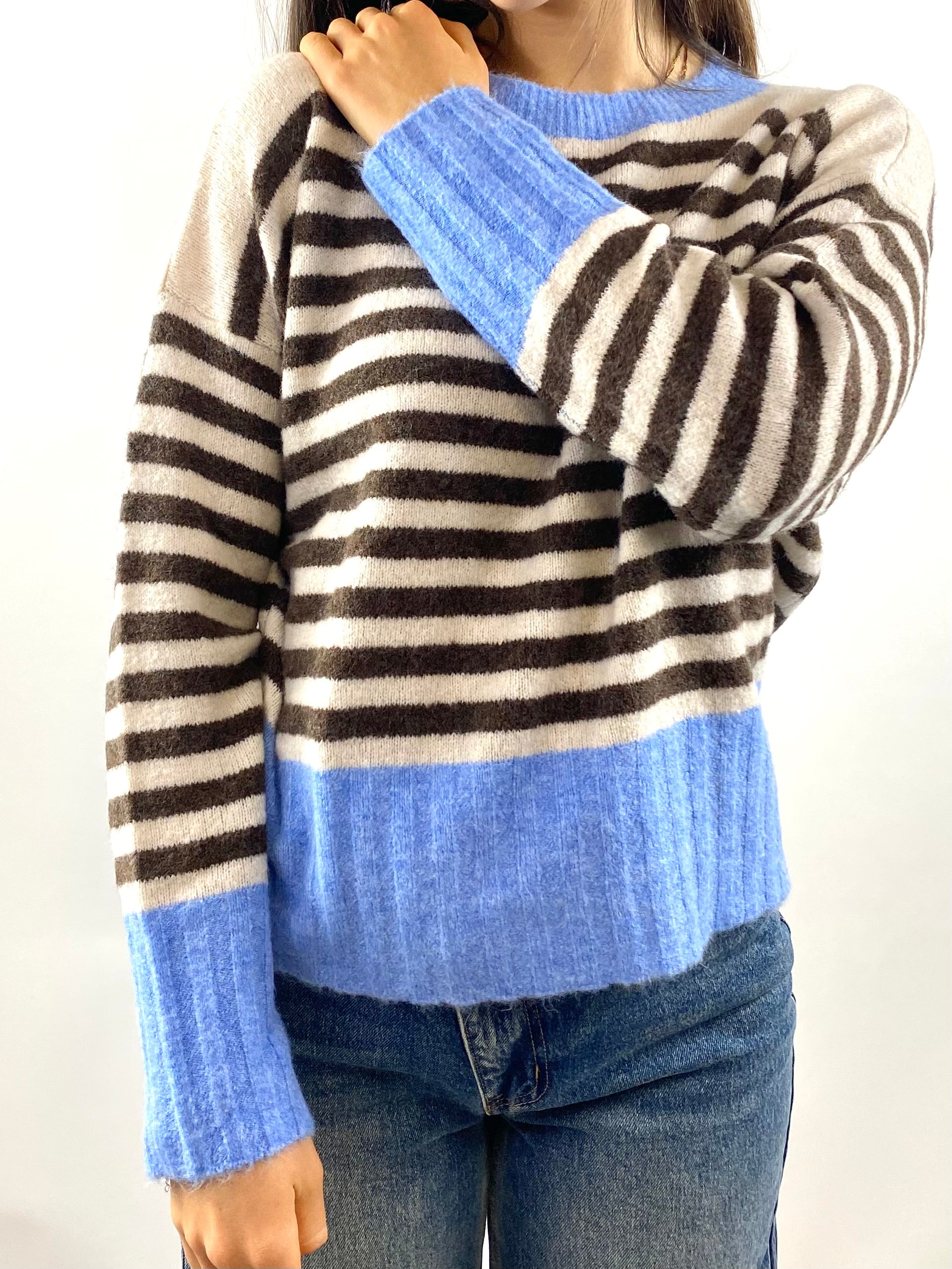 SUSY MIX MAGLIA RIGHE CELESTE
