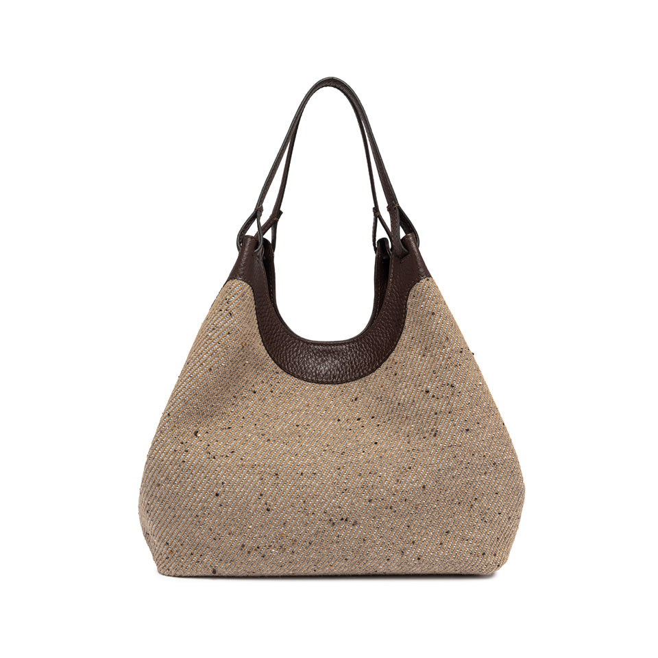 Gianni Chiarini Borsa a mano o a spalla realizzata in tessuto lana intrecciato testa di moro